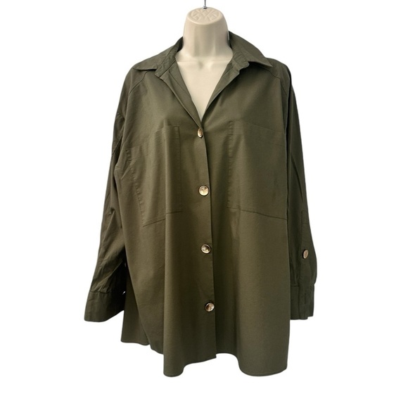 Magaschoni Women’s Olive Green Button-Down Oversized Shirt, Size Large - Picture 1 of 11